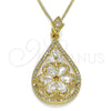 Oro Laminado Pendant Necklace, Gold Filled Style Teardrop and Flower Design, with White Cubic Zirconia, Polished, Golden Finish, 04.283.0021.20 (02 MM Thickness, 20 Inches Length)