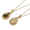 Oro Laminado Pendant Necklace, Gold Filled Style Teardrop and Flower Design, with White Cubic Zirconia, Polished, Golden Finish, 04.283.0021.20 (02 MM Thickness, 20 Inches Length)