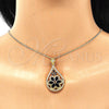 Oro Laminado Pendant Necklace, Gold Filled Style Teardrop and Flower Design, with Black and White Cubic Zirconia, Polished, Golden Finish, 04.283.0021.1.20 (02 MM Thickness, 20 Inches Length)