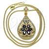 Oro Laminado Pendant Necklace, Gold Filled Style Teardrop and Flower Design, with Black and White Cubic Zirconia, Polished, Golden Finish, 04.283.0021.1.20 (02 MM Thickness, 20 Inches Length)