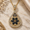 Oro Laminado Pendant Necklace, Gold Filled Style Teardrop and Flower Design, with Black and White Cubic Zirconia, Polished, Golden Finish, 04.283.0021.1.20 (02 MM Thickness, 20 Inches Length)