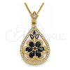 Oro Laminado Pendant Necklace, Gold Filled Style Teardrop and Flower Design, with Black and White Cubic Zirconia, Polished, Golden Finish, 04.283.0021.1.20 (02 MM Thickness, 20 Inches Length)