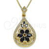 Oro Laminado Pendant Necklace, Gold Filled Style Teardrop and Flower Design, with Black and White Cubic Zirconia, Polished, Golden Finish, 04.283.0021.1.20 (02 MM Thickness, 20 Inches Length)