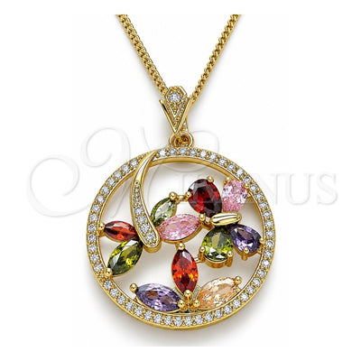 Oro Laminado Pendant Necklace, Gold Filled Style Butterfly and Dragon-Fly Design, with Multicolor Cubic Zirconia, Polished, Golden Finish, 04.283.0022.1.20 (02 MM Thickness, 20 Inches Length)