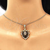 Oro Laminado Pendant Necklace, Gold Filled Style Leaf Design, with Black and White Cubic Zirconia, Polished, Golden Finish, 04.283.0024.20 (02 MM Thickness, 20 Inches Length)