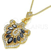 Oro Laminado Pendant Necklace, Gold Filled Style Leaf Design, with Black and White Cubic Zirconia, Polished, Golden Finish, 04.283.0024.20 (02 MM Thickness, 20 Inches Length)