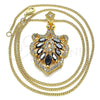Oro Laminado Pendant Necklace, Gold Filled Style Leaf Design, with Black and White Cubic Zirconia, Polished, Golden Finish, 04.283.0024.20 (02 MM Thickness, 20 Inches Length)