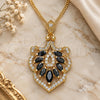 Oro Laminado Pendant Necklace, Gold Filled Style Leaf Design, with Black and White Cubic Zirconia, Polished, Golden Finish, 04.283.0024.20 (02 MM Thickness, 20 Inches Length)