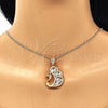 Oro Laminado Pendant Necklace, Gold Filled Style Peacock Design, with White and Garnet Cubic Zirconia, Polished, Golden Finish, 04.283.0003.1.20 (02 MM Thickness, 20 Inches Length)