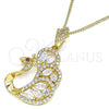 Oro Laminado Pendant Necklace, Gold Filled Style Peacock Design, with White and Garnet Cubic Zirconia, Polished, Golden Finish, 04.283.0003.1.20 (02 MM Thickness, 20 Inches Length)