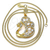 Oro Laminado Pendant Necklace, Gold Filled Style Peacock Design, with White and Garnet Cubic Zirconia, Polished, Golden Finish, 04.283.0003.1.20 (02 MM Thickness, 20 Inches Length)