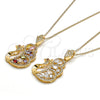 Oro Laminado Pendant Necklace, Gold Filled Style Peacock Design, with White and Garnet Cubic Zirconia, Polished, Golden Finish, 04.283.0003.1.20 (02 MM Thickness, 20 Inches Length)