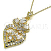 Oro Laminado Pendant Necklace, Gold Filled Style Heart and Teardrop Design, with White Cubic Zirconia, Polished, Golden Finish, 04.283.0026.20 (02 MM Thickness, 20 Inches Length)