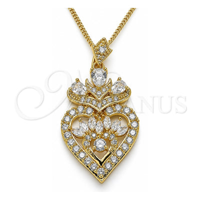 Oro Laminado Pendant Necklace, Gold Filled Style Heart and Teardrop Design, with White Cubic Zirconia, Polished, Golden Finish, 04.283.0026.20 (02 MM Thickness, 20 Inches Length)
