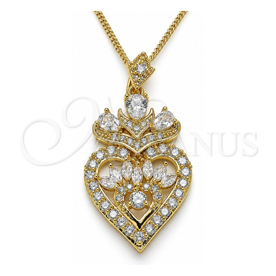 Oro Laminado Pendant Necklace, Gold Filled Style Heart and Teardrop Design, with White Cubic Zirconia, Polished, Golden Finish, 04.283.0026.20 (02 MM Thickness, 20 Inches Length)
