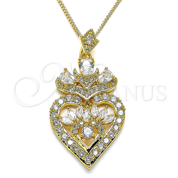 Oro Laminado Pendant Necklace, Gold Filled Style Heart and Teardrop Design, with White Cubic Zirconia, Polished, Golden Finish, 04.283.0026.20 (02 MM Thickness, 20 Inches Length)