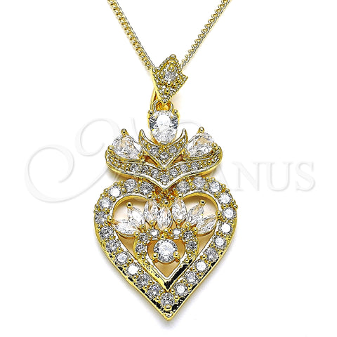 Oro Laminado Pendant Necklace, Gold Filled Style Heart and Teardrop Design, with White Cubic Zirconia, Polished, Golden Finish, 04.283.0026.20 (02 MM Thickness, 20 Inches Length)