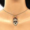 Oro Laminado Pendant Necklace, Gold Filled Style Heart and Teardrop Design, with Black and White Cubic Zirconia, Polished, Golden Finish, 04.283.0026.1.20 (02 MM Thickness, 20 Inches Length)