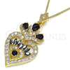 Oro Laminado Pendant Necklace, Gold Filled Style Heart and Teardrop Design, with Black and White Cubic Zirconia, Polished, Golden Finish, 04.283.0026.1.20 (02 MM Thickness, 20 Inches Length)