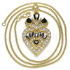 Oro Laminado Pendant Necklace, Gold Filled Style Heart and Teardrop Design, with Black and White Cubic Zirconia, Polished, Golden Finish, 04.283.0026.1.20 (02 MM Thickness, 20 Inches Length)
