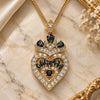 Oro Laminado Pendant Necklace, Gold Filled Style Heart and Teardrop Design, with Black and White Cubic Zirconia, Polished, Golden Finish, 04.283.0026.1.20 (02 MM Thickness, 20 Inches Length)