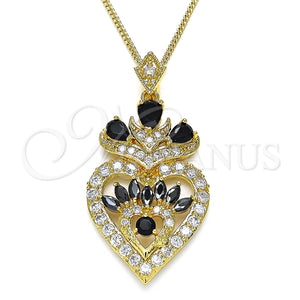 Gold Filled Necklace — Pendant Necklace Heart and Teardrop Design with Black — main product view — SKU 132759 | Oro Laminado collar — Pendant Necklace corazón and Teardrop diseño with negro — SKU 132759