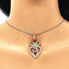 Oro Laminado Pendant Necklace, Gold Filled Style Heart and Teardrop Design, with Multicolor Cubic Zirconia, Polished, Golden Finish, 04.283.0026.2.20 (02 MM Thickness, 20 Inches Length)