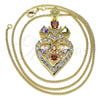 Oro Laminado Pendant Necklace, Gold Filled Style Heart and Teardrop Design, with Multicolor Cubic Zirconia, Polished, Golden Finish, 04.283.0026.2.20 (02 MM Thickness, 20 Inches Length)
