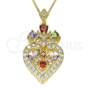Gold Filled Necklace — Pendant Necklace Heart and Teardrop Design with Multicolor — main product view — SKU 132760 | Oro Laminado collar — Pendant Necklace corazón and Teardrop diseño with Multicolor — SKU 132760