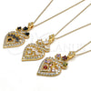 Oro Laminado Pendant Necklace, Gold Filled Style Heart and Teardrop Design, with Multicolor Cubic Zirconia, Polished, Golden Finish, 04.283.0026.2.20 (02 MM Thickness, 20 Inches Length)