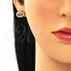 Oro Laminado Stud Earring, Gold Filled Style Evil Eye Design, with Ruby Cubic Zirconia and Multicolor Micro Pave, Polished, Golden Finish, 02.341.0048