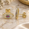 Oro Laminado Stud Earring, Gold Filled Style Evil Eye Design, with Ruby Cubic Zirconia and Multicolor Micro Pave, Polished, Golden Finish, 02.341.0048