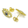 Oro Laminado Stud Earring, Gold Filled Style Evil Eye Design, with Sapphire Blue Cubic Zirconia and Multicolor Micro Pave, Polished, Golden Finish, 02.341.0048.1