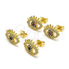 Oro Laminado Stud Earring, Gold Filled Style Evil Eye Design, with Sapphire Blue Cubic Zirconia and Multicolor Micro Pave, Polished, Golden Finish, 02.341.0048.1