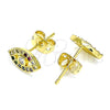 Oro Laminado Stud Earring, Gold Filled Style Evil Eye Design, with White Cubic Zirconia and Multicolor Micro Pave, Polished, Golden Finish, 02.341.0049