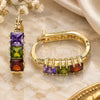 Oro Laminado Small Hoop, Gold Filled Style with Multicolor Cubic Zirconia, Polished, Golden Finish, 02.210.0349.15