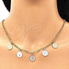 Oro Laminado Necklace, Bracelet and Earring, Gold Filled Style San Benito Design, Polished, Tricolor, 06.351.0001