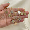 Oro Laminado Necklace, Bracelet and Earring, Gold Filled Style San Benito Design, Polished, Tricolor, 06.351.0001