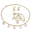 Oro Laminado Necklace, Bracelet and Earring, Gold Filled Style San Benito Design, Polished, Tricolor, 06.351.0001