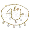 Oro Laminado Necklace, Bracelet and Earring, Gold Filled Style San Benito Design, Polished, Tricolor, 06.351.0001