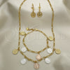 Oro Laminado Necklace, Bracelet and Earring, Gold Filled Style San Benito Design, Polished, Tricolor, 06.351.0001