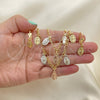 Oro Laminado Necklace, Bracelet and Earring, Gold Filled Style Guadalupe Design, Polished, Tricolor, 06.351.0002