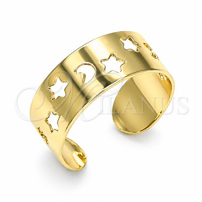Oro Laminado Toe Ring, Gold Filled Style Star and Moon Design, Polished, Golden Finish, 01.376.0007 (One size fits all)