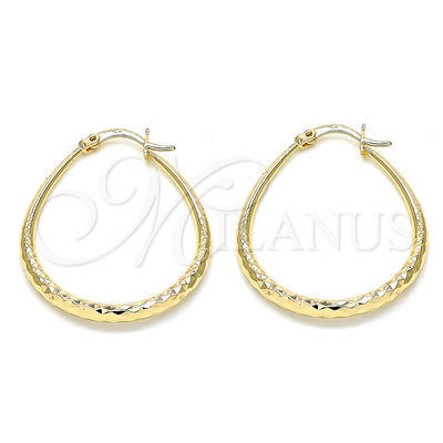 Oro Laminado Medium Hoop, Gold Filled Style Teardrop and Hollow Design, Diamond Cutting Finish, Golden Finish, 02.170.0083.30
