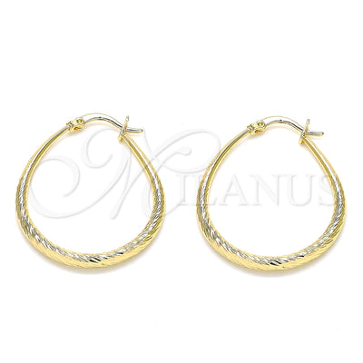 Oro Laminado Medium Hoop, Gold Filled Style Teardrop and Hollow Design, Diamond Cutting Finish, Golden Finish for wholesale, main product view