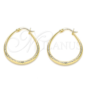 Oro Laminado Medium Hoop, Gold Filled Style Teardrop and Hollow Design, Diamond Cutting Finish, Golden Finish, 02.170.0081.30