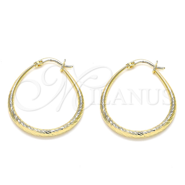 Oro Laminado Medium Hoop, Gold Filled Style Teardrop and Hollow Design, Diamond Cutting Finish, Golden Finish, 02.170.0081.30