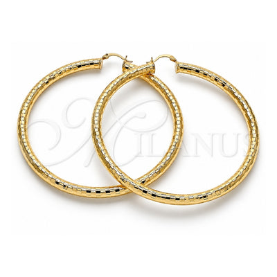 Oro Laminado Extra Large Hoop, Gold Filled Style Hollow Design, Diamond Cutting Finish, Golden Finish, 02.170.0308.80