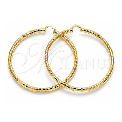 Oro Laminado Extra Large Hoop, Gold Filled Style Hollow Design, Diamond Cutting Finish, Golden Finish, 02.170.0308.90