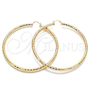 Gold Filled Hoop Earrings — Extra Large Hoop Hollow Design Diamond Cutting 02. — main product view — SKU 132812 | Oro Laminado aretes de aro — Extra Large Hoop Hollow diseño Diamond Cutting 02. — SKU 132812